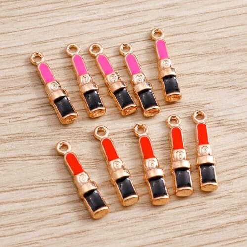 10pcs/lot 3*18mm 2 Color Enamel Lipstick Pendants Charms for Jewelry Findings Making DIY Crafting Necklaces Earrings Charms