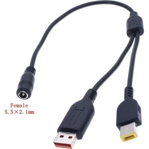 DC5.5*2.5mm Female to Dual USB Male Power Connector Jack Cable for Lenovo ThinkPad X1 Carbon Yoga 11 13 for Yoga 4 Miix 7