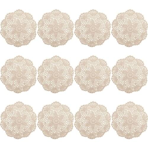 12Pcs Vintage Cotton Mat Round Hand Crocheted Lace Doilies Flower Coasters Lot Household Table Decorative Crafts