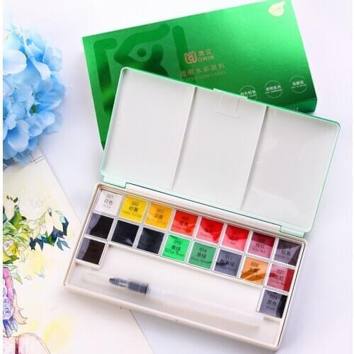 18/24 Colors Solid Watercolor Paints Set with Portable Brush Pen Transparent Pigment for Professional Painting Art Supplies