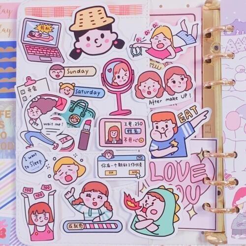 22pcs / Packs Cute Cartoon Girl Daily Life Snack Sticker Mobile Phone Album Diary Handbook Decoration Sticker Scrapbooking