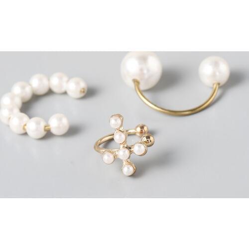 3pcs/sets Minimalist Pearl Ear Cuff Pearls Cross Clip Earrings Without Piercing Elegant Earcuff Women Clips Jewelry