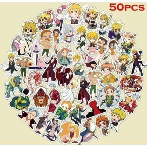 50pcs Japanese Anime The Seven Deadly Sins Sticker Waterproof Sunscreen Graffiti Sticker PVC Childrens Toy Sticker
