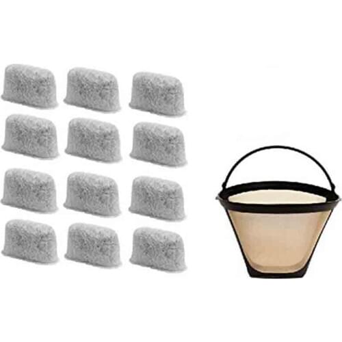 8-12 Cup Coffee Filter & Set of 12 Charcoal Water Filters for Cuisinart Coffee Maker and Brewers. Replaces for Cuisinart No.4 Co