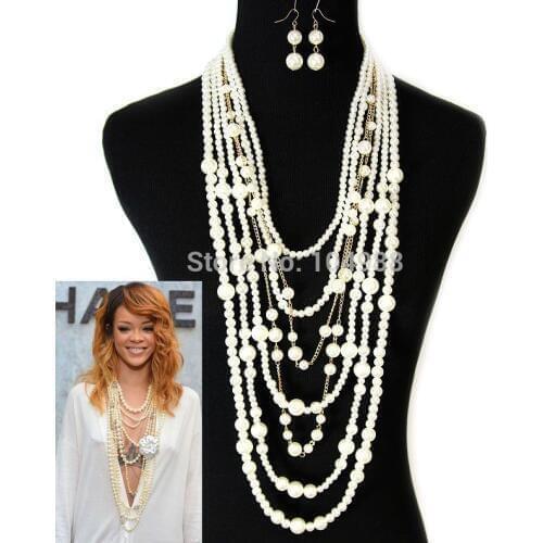 FREE SHIPPING NEW STYLE PN002 GOLD COLOUR CHAIN IMITATION PEARLS Jewelry MULTI-LAYERS BODY CHAINS AND EARRINGS JEWELRY
