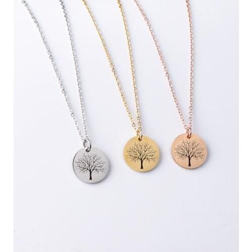Fnixtar 10Pcs 20mm Laser Wish Tree Round Disc Pendant Necklace Stainless Steel Chain Necklace For Womens Mens Gifts Jewelry