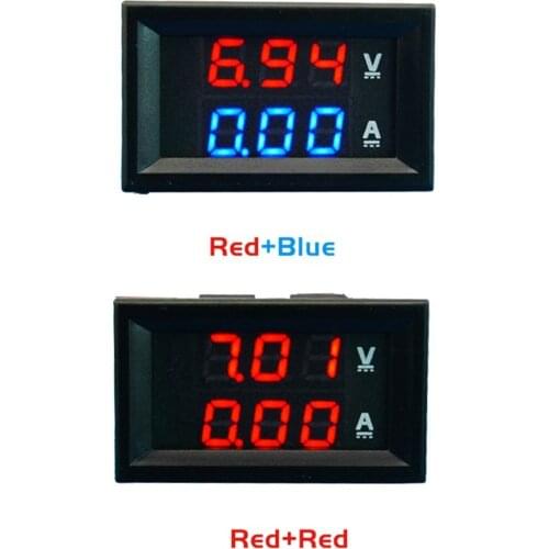 DC 0-100V 10A Digital Voltmeter Ammeter Dual Display Voltage Detector Current Meter Panel Amp Volt Gauge 0.28" Red Blue LED
