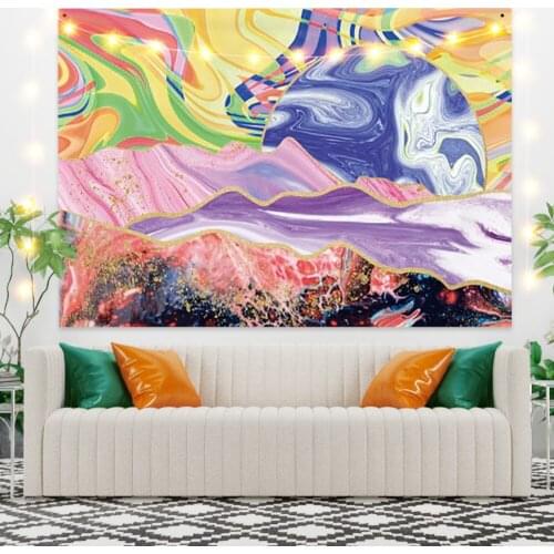 Colorful Sky and Mountain Tapestry Vintage Exotic Summer Plant Nature Frame for Bedroom Photography Wall Decor