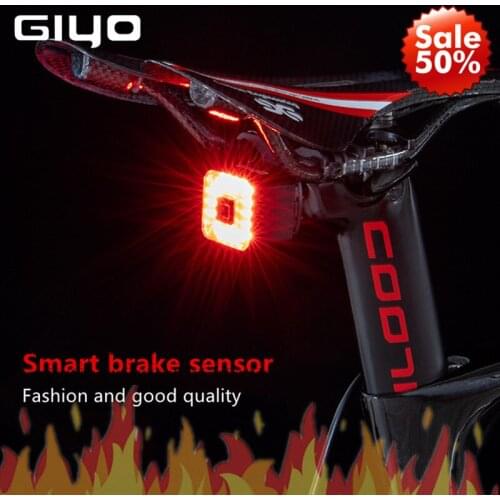GIYO Smart Bicycle Light Rear Taillight Bike Accessories Auto On/Off USB Rechargeable Stop Signal Brake Lamp LED Safety Lantern