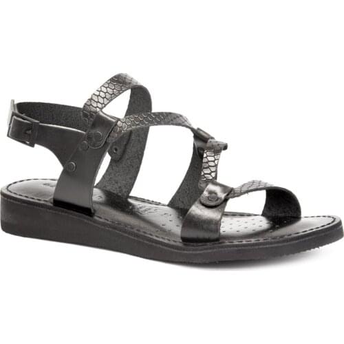 Gedikpaşalı Crm 84 Black Lady Slippers Sandals Genuine Cow Leather Holiday Breathable Light Belt Comfortable Use Flat Heel Natural Elegant