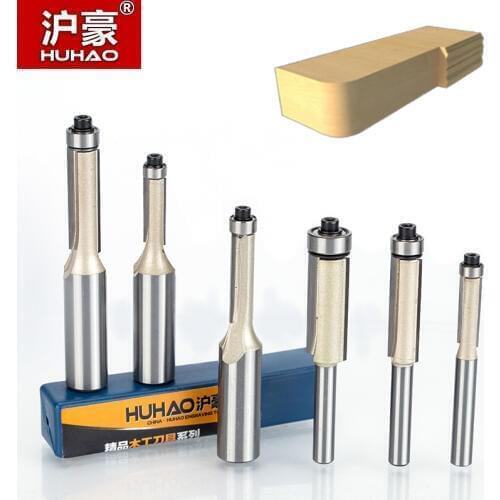 HUHAO 1pcs 1/4" 1/2" Shank Flush Trim Router Bits for wood Trimming Cutters with bearing woodworking tool endmill milling cutter