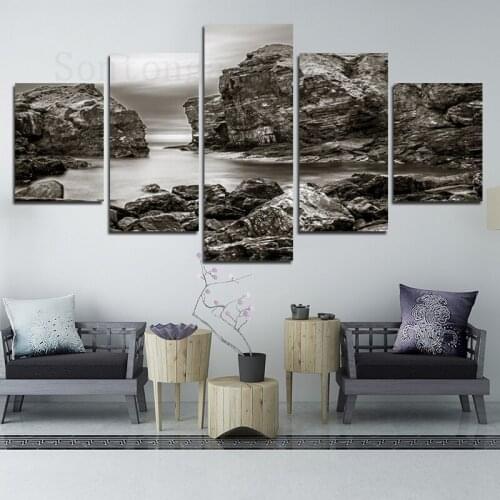 Canvas Painting Coast Rock Gray Tone Wall Stickers Art Nordic Decorative Painting Simple Style Modern Living Room Corridor Study