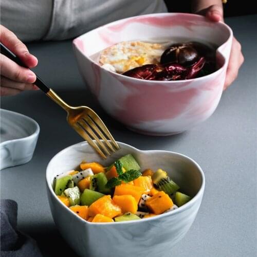 Nordic Marble Ceramic Large Rice Bowl Snack Dessert Entree Sushi Plate Modern Household Fruit Salad Ramen Bowl Kitchen Tableware
