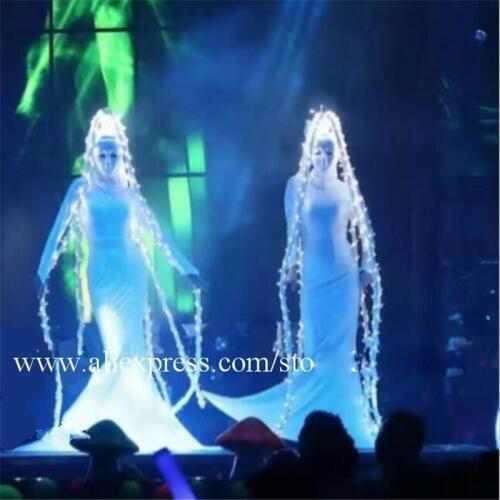 Ballroom dance costumes led costume stage catwalk singer wears party women dresses dj hair ghost cosplay clothes white led light
