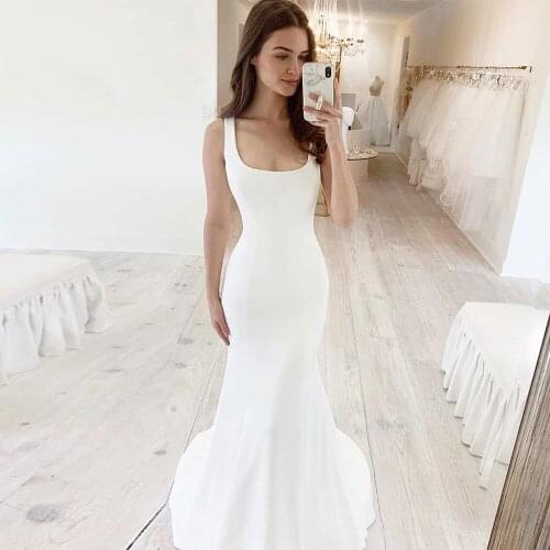 Hot Quality Classical Bridal With Mermaid Sleeveless Draped Bodycon Square Collar Lace Wedding Dress