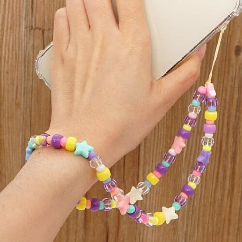 Summer Colorful Soft Clay Mobile Phone Chain Lanyards for Women Girls Bohemia Smile Pearl Rope For Phone Case Hanging Cord