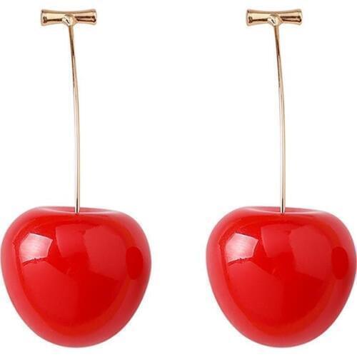 Cute Cartoon Cherry Shape Pendant Earrings 1 Pair Fruit Resin Red Cherry Dangle Earrings Hawaiian Party Clothing Accessories