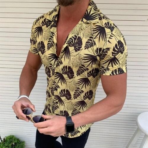 Mens Short-Sleeve Printe Shirt 2021 Summer Fashion Leaves Floral Print Mens Brand Casual Cardigan Shirt Lapel Short Clothing