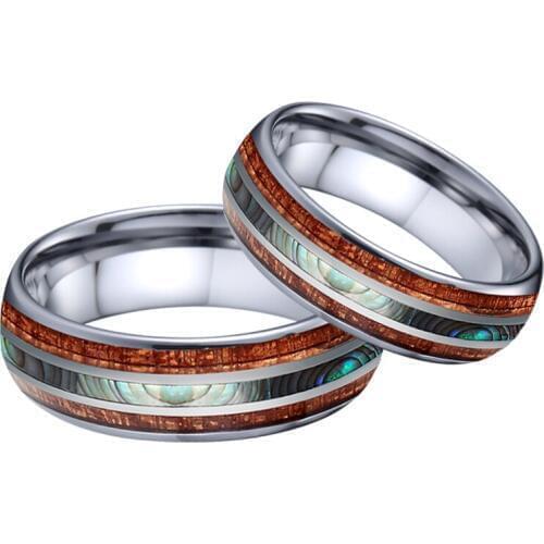 Mens Ring Alliance tungsten carbide ring wedding band Koa Wood Abalone Shell 8mm male love promise finger rings for men