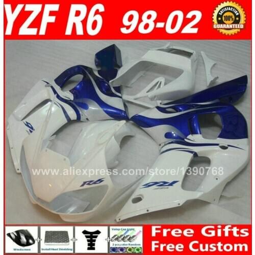 Fairings fit for YAMAHA YZF R6 1998 1999 2000 2001 2002 white blue plastic parts 98 99 00 01 02 fairing kit P1C1