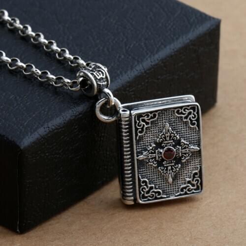 Wholesale S925 Sterling Silver Fashion Jewelry Thai Silver Vintage Stone Book Box Men And Women Pendant