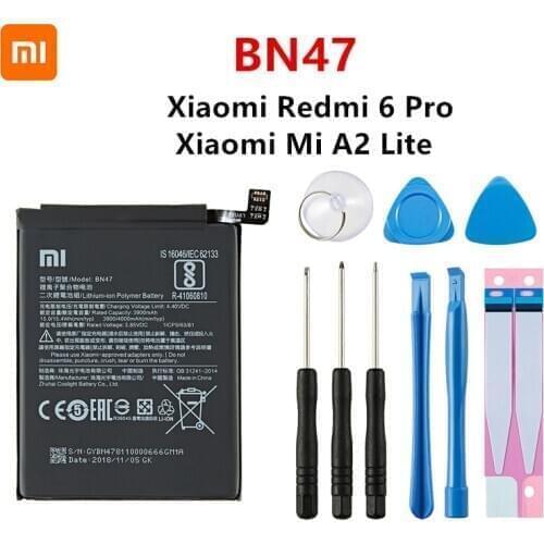 Xiao mi 100% Orginal BN47 4000mAh Battery For Xiaomi Mi A2 Lite/Xiaomi Redmi 6 Pro BN47 Replacement Batteries +Tools