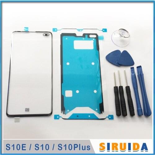 Original LCD Front Outer Lens For Samsung Galaxy S10 S10Plus G973 G975 G970 Touch Screen Glass Replacement +Tools+Frame Stickers