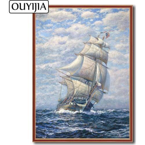 OUYIJIA Sea Sailboat Art 5D DIY Diamond Painting Navigation Square Embroidery Rhinestone Mosaic CrossStitch Home Decoration Oil