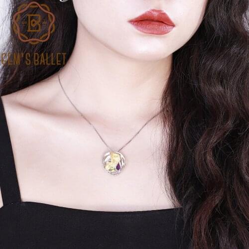 GEMS BALLET 925 Sterling Silver Handmade Pendant Necklace Natural Amethyst Peridot Gemstones for Women Wedding Fine Jewelry