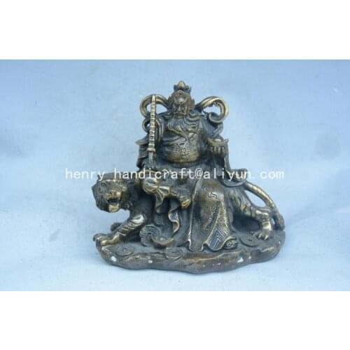 Rare Old Qing Dynasty brass statue,Guan Gong sitting tigers ,free shipping