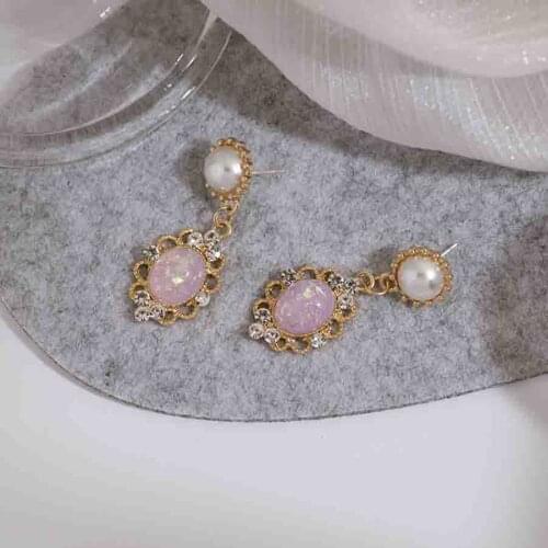 2021 Korean Fashion Jewelry Gold Plated Crystal Rhinestone Pearl Earrings Boucle oreille Femme Long Stud Earrings For Women