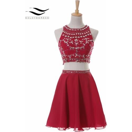 Solovedress Sparking Crystal Sweetheart Red A Line Short Prom Dress Beaded Evening Gown 2018 Tulle vestido de festa curto SLP129