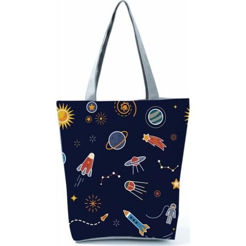 Starry Planet Printed Handbags Pretty Fashion Shoulder Bags High Capacity Shopping Bag Portable Womens Bag Practical Travel Bag