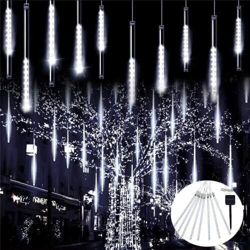 LED Outdoor Lights 8 Tube Meteor Shower Rain lights Solar Icicle Raindrop Snow Falling Light for Garden Patio Holiday Party Deco