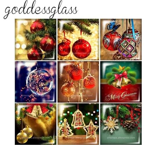 Christmas Bells Decorations balls wreath 10pcs 12mm/20mm/25mm/30mm Square photo glass cabochon demo flat back Making findings