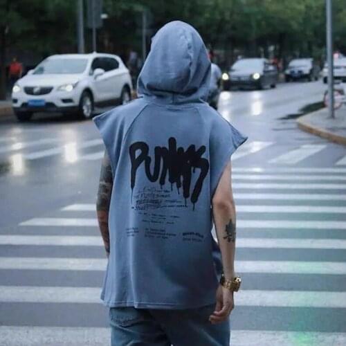 Lady Hooded Gothic Streetwear Loose Pullover Hip-hop Plus Size Top 3XL Women Man Punk Print Cool Sleeveless T Shirt 2021 Summer