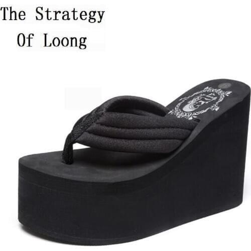 2021 New Arrival Women Chunky Sandals High Heels Wedges Flip Flops Lady Pure Color Water Taiwan Summer Shoes Plus Size 40 41