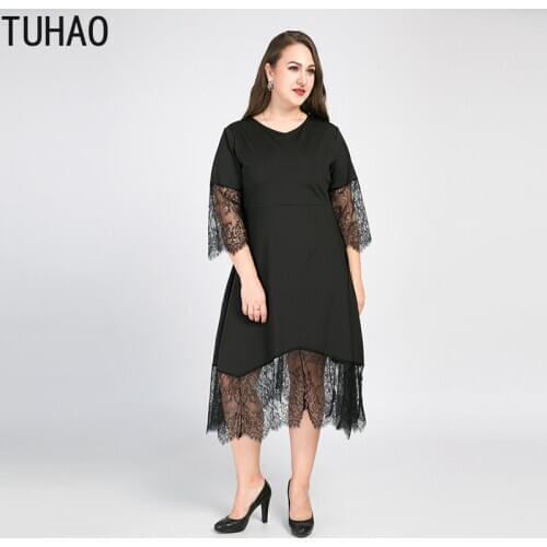 TUHAO 2020 Spring Summer Elegant Office Lady Dress Sexy Women Black Dress Plus Size 8XL 7XL 6XL Female Robe Mom Party Dress WM26