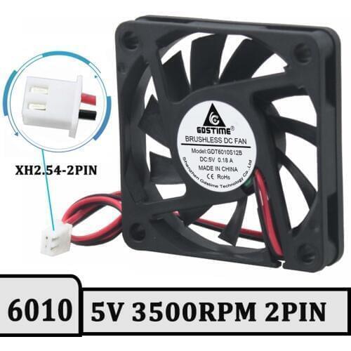 2PCS 60mm 5V Brushless 2PIN DC Cooler Fan 60x60x10mm 6010 2.5inch For Computer Case Cooling Fan