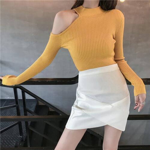 2020 Sexy Off Shoulder pullovers Sweaters Female Autumn Winter Fashion soft Sweaters Women Long Sleeve Korean Knitted Top Femme