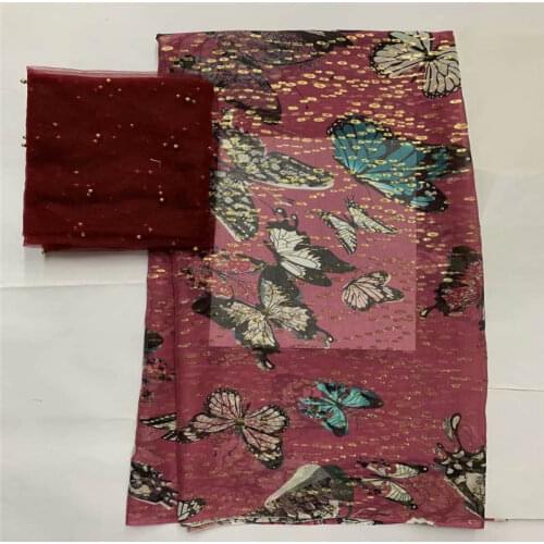 2021 Latest Fashion Design High Quality Soft African Silk Fabric Sewing Materials For Ladies Party Clothing 5+2 Yards! LXF5563