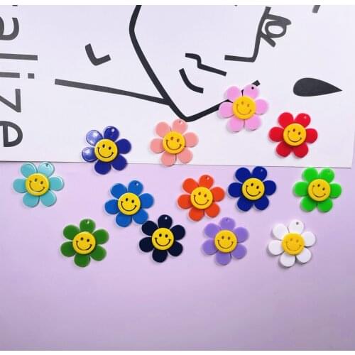 35mm colorfulacrylic Transparent glitter flowers relief effect earrings charms Key chain diy