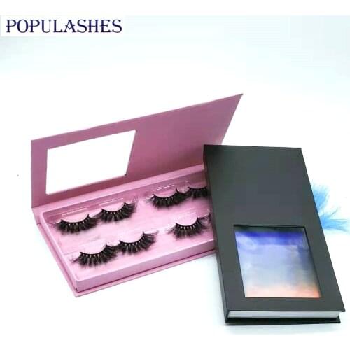 Wholesale 4 Pairs Lash Book Packaging Eyelashes 25mm Pink Black Case Package Empty Gift Box Makeup Accessories Tools