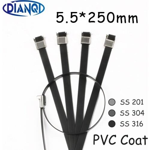5.5*250 5.5mm 5.5x250 Stainless Steel Zip PVC coating Strong Stainless Steel Grade Metal Cable Ties Zip Tie Wraps