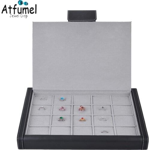 Fashion 20 Slot Ring Jewelry Storage Case Convenient PU Stud Cufflink Organizer Travel Box Ring Display Show Tray Stud Showcase