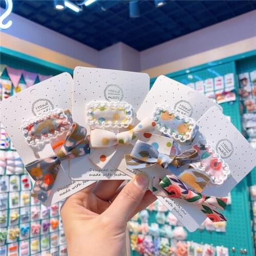 2021 New Sweet Children Hair Ties Cute Idyllic Small Fabric Bow Flowers Hair Clips for Girl Fashion Hair Accessories