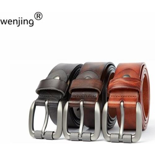WJL2102 Import full grain leather cowhide hand made one 3.8cm Wide men jeans genuine leather belts