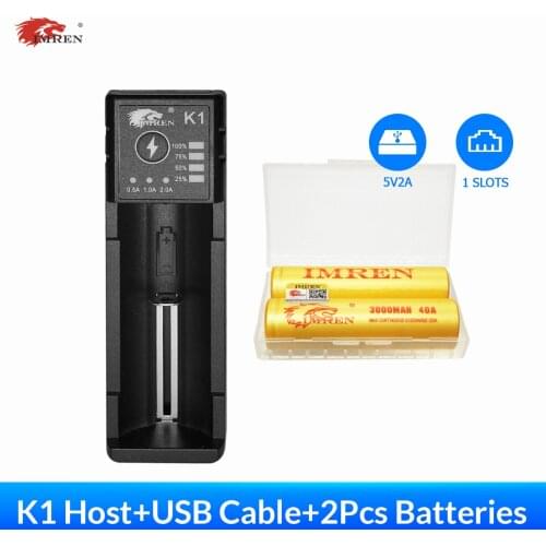 IMREN K1 Rechargeable Batteries 5V2A USB Charger 14500 16650 17650 18650 26650 21700 18350 A AA AAA Lithium NiMH Ni-Cd Battery
