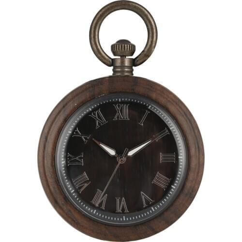 Classic Ebony Quartz Pocket Watch for Male Clear Roman Numerals Pocket Watches Nice Luminous Pointers Pendant Watch