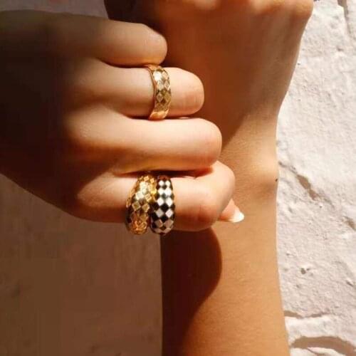Joolim High End 18K Gold PVD Entry Lux Rhombus Check Black Enamel Rings for Women Stainless Steel Jewelry Wholesale